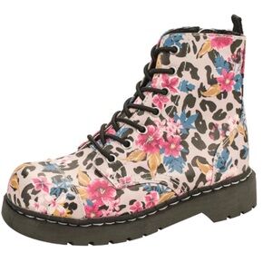 TUK Footwear Womens Floral Leopard Print Combat Boots Size 7